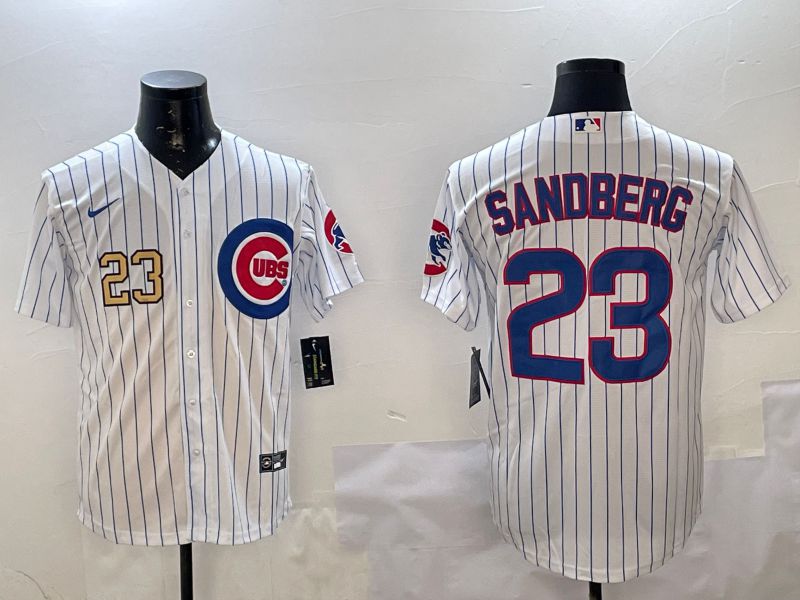 Men Chicago Cubs #23 Sandberg White Stripe Game 2025 Nike MLB Jersey style 2